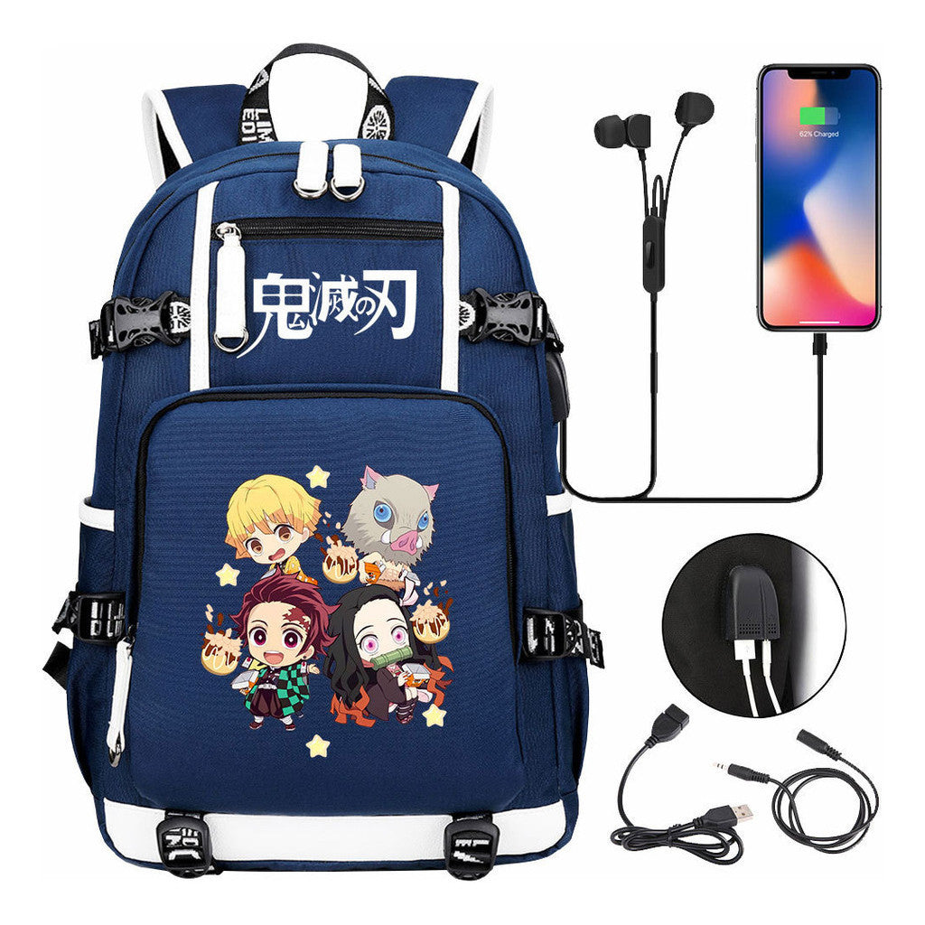 Cartoon Printed Usb Large Capacity Student Backpack For Leisure Travel Backpack
