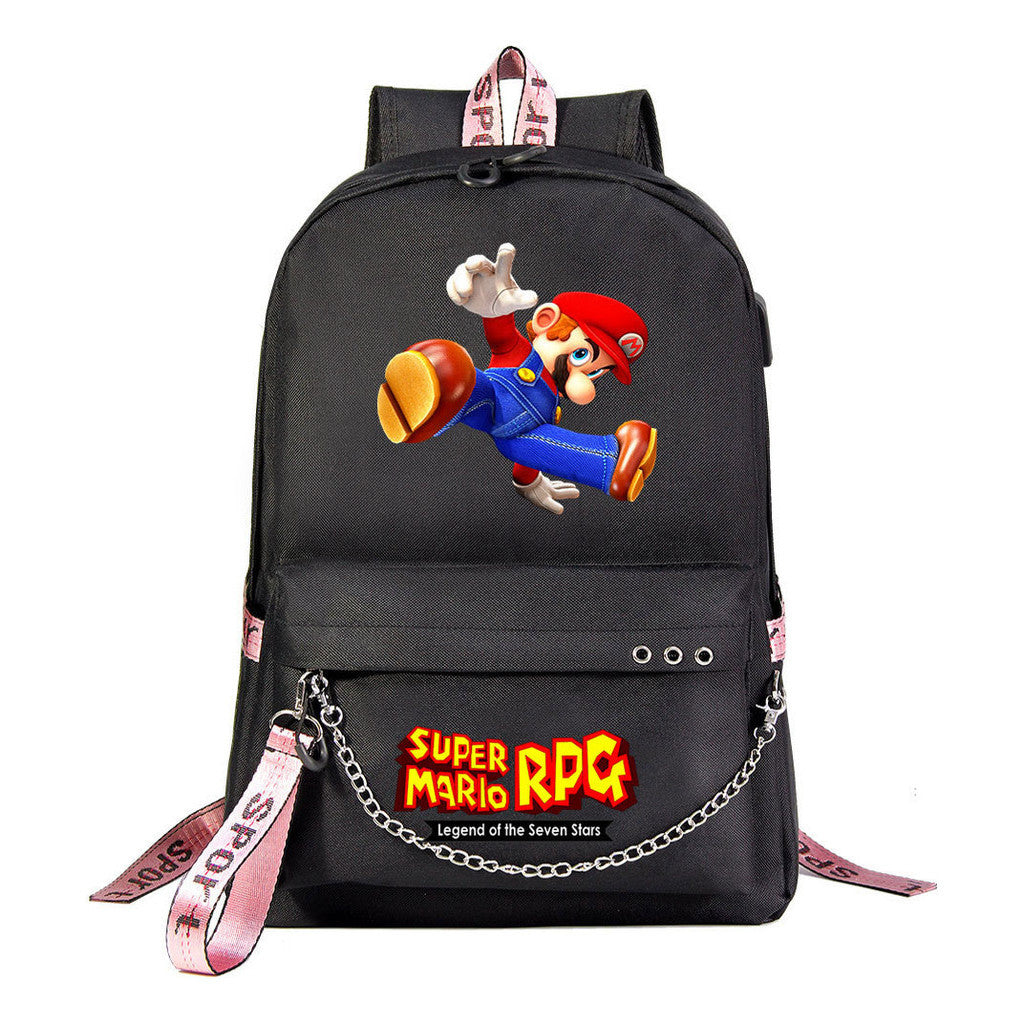 Mario Printed Usb Youth Student Backpack For Men And Women's Leisure Travel Backpack