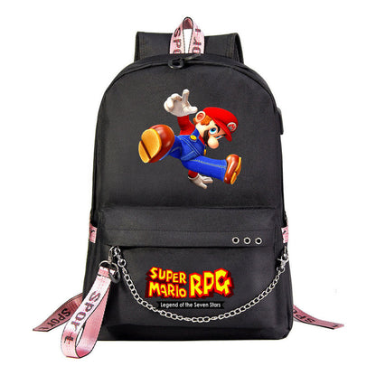 Mario Printed Usb Youth Student Backpack For Men And Women's Leisure Travel Backpack