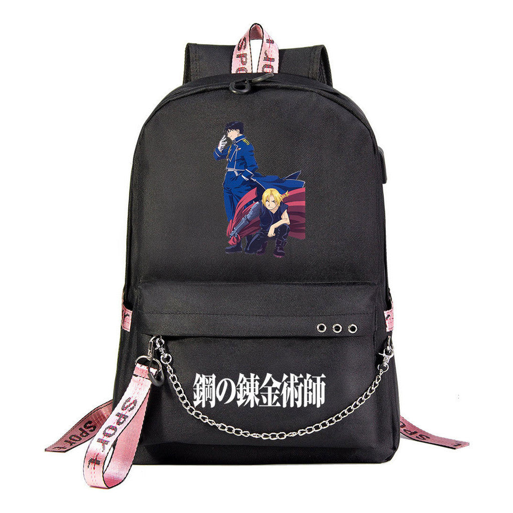 Steel Alchemist Printed Usb Youth Student Backpack For Men And Women's Leisure Travel Backpack