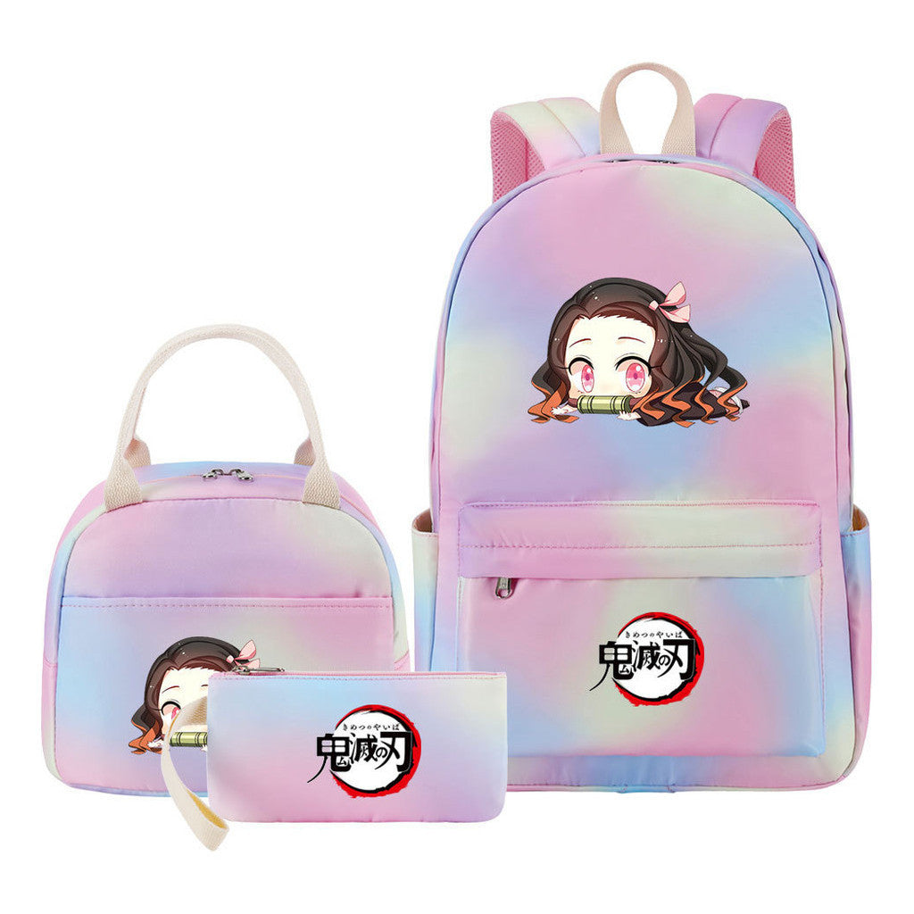 Cartoon Fashion Student Girls School Bag Lunch Bag Three Piece Set Backpack Set