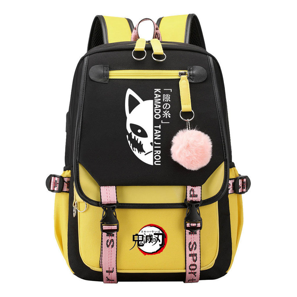 Japanese Cartoon Fashion Usb Youth Student Backpack With Casual Woven Strap Flip Back Backpack