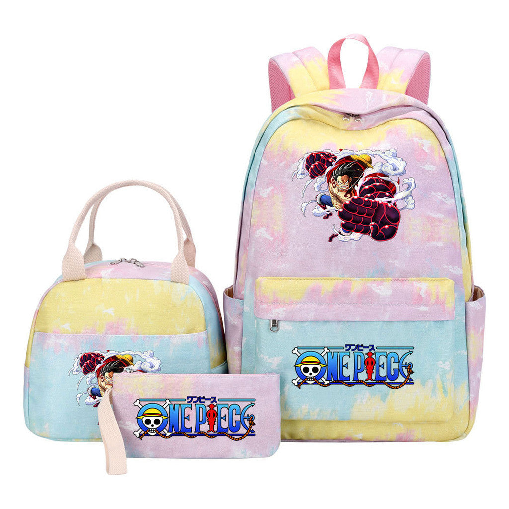 Cartoon Manga Pirate Wang Qing Student Girls School Bag Lunch Bag Three Piece Set Backpack Set