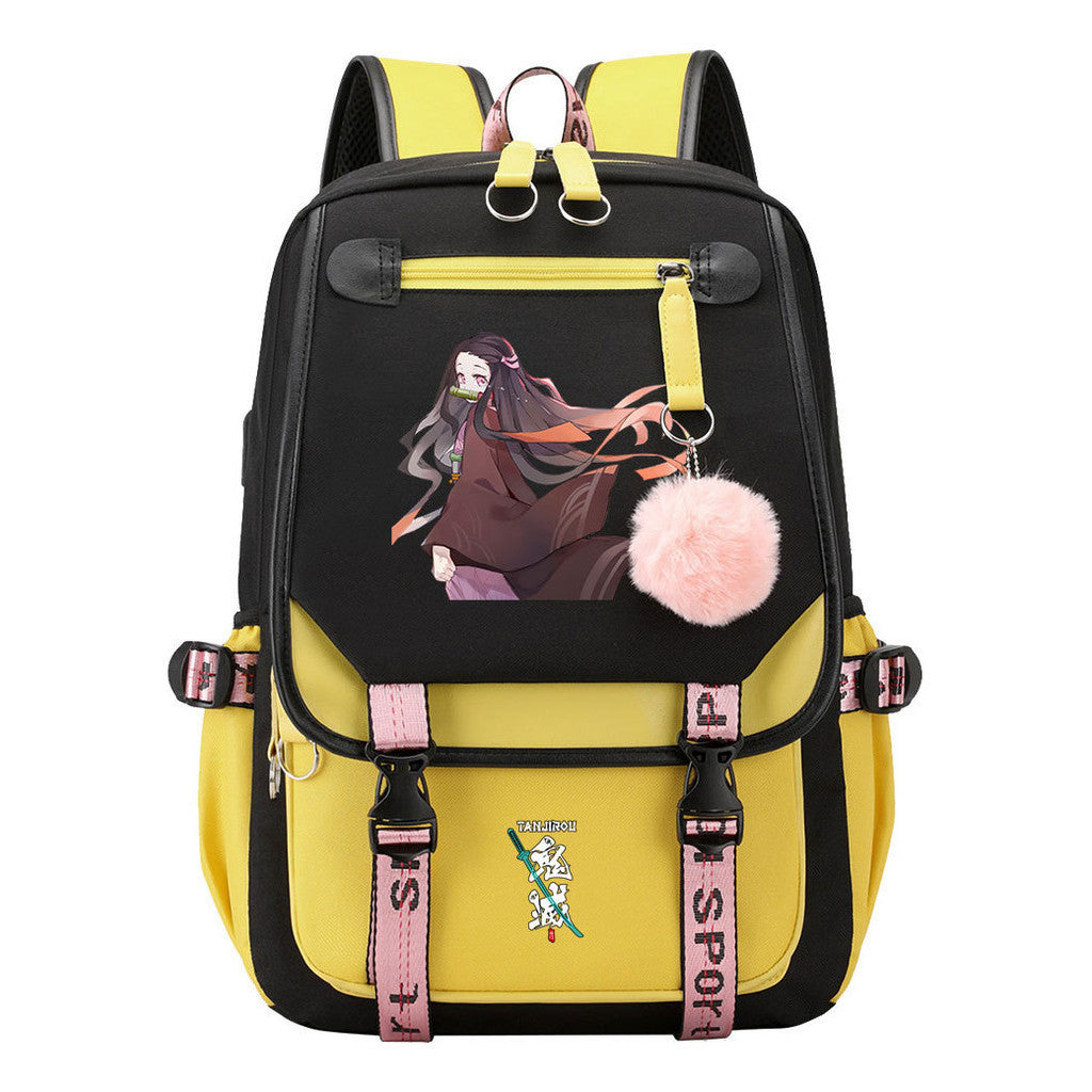 Cartoon Fashion Usb Youth Student School Bag Casual Ribbon Flip Backpack