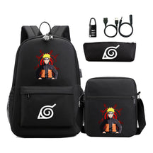 Fashionable Naruto Usb Password Lock Youth Student School Bag Three Piece Backpack Set