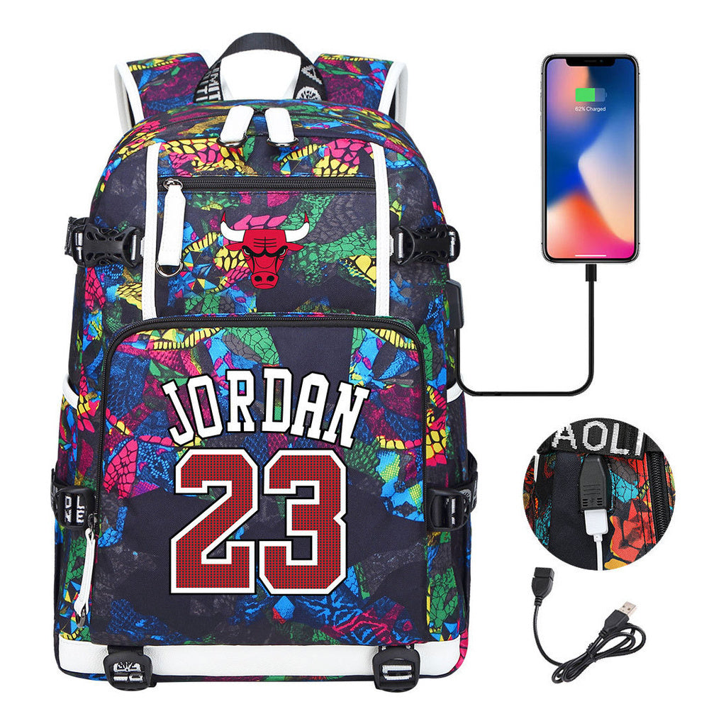 Sports Basketball Star Printed Usb Youth Student Backpack For Men And Women's Leisure Travel Backpack