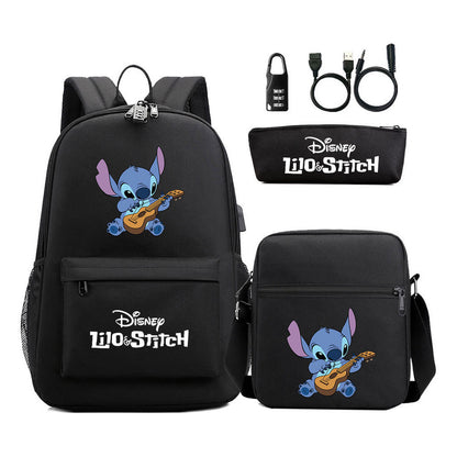 Interstellar Baby Stitch Usb Password Lock Youth Backpack 3-piece Set For Men And Women Backpacks