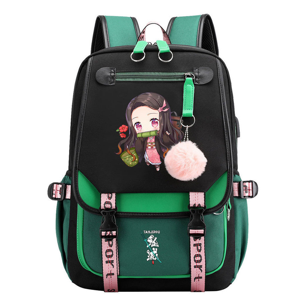 Cartoon Fashion Usb Youth Student Backpack Boy's And Girl's Leisure Ribbon Flip Backpack