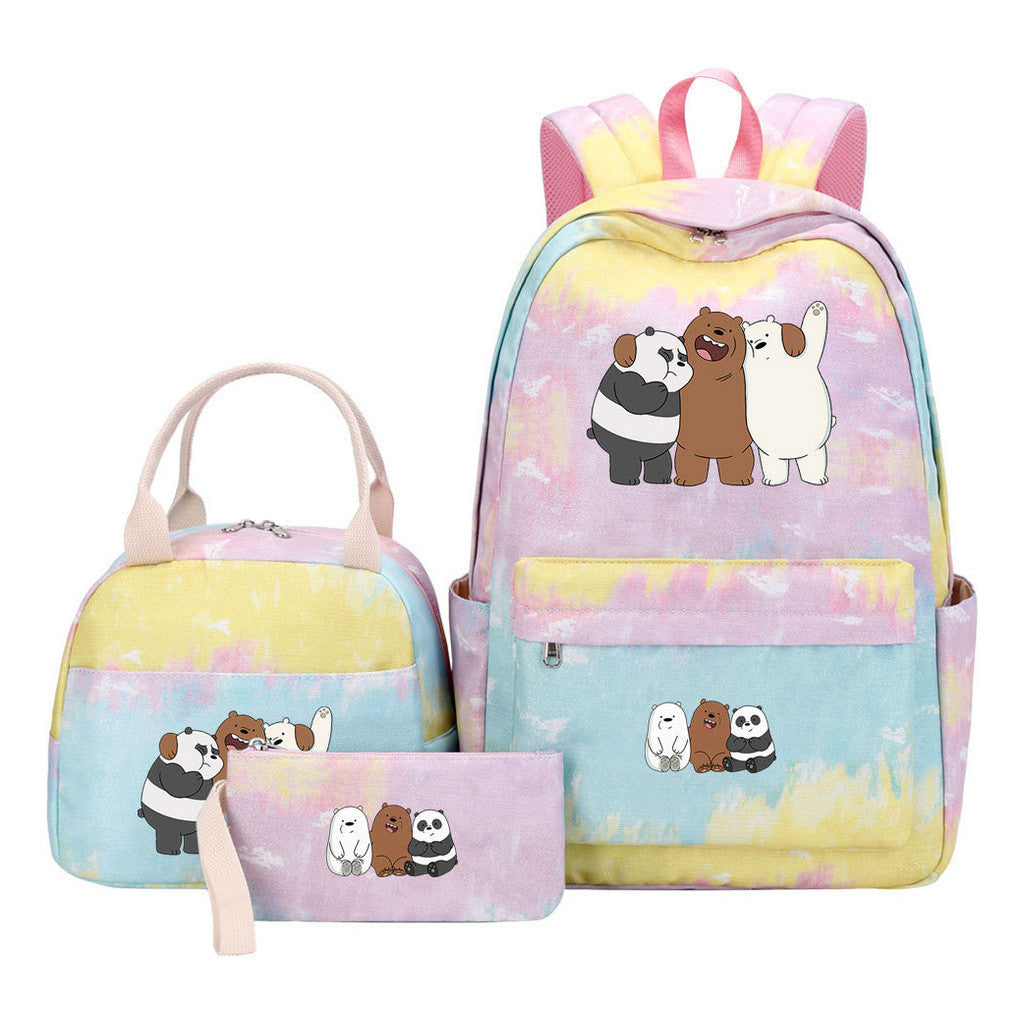Cartoon Cute Three Cheap Bears Youth Student Girls School Bag Lunch Bag Three Piece Set Backpack Set