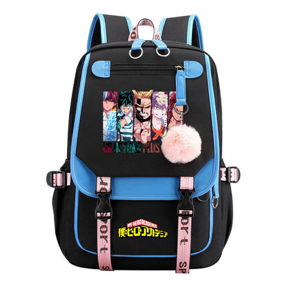 My Heroes Academy Usb Student Backpack, Casual Woven Strap Flip Back Backpack