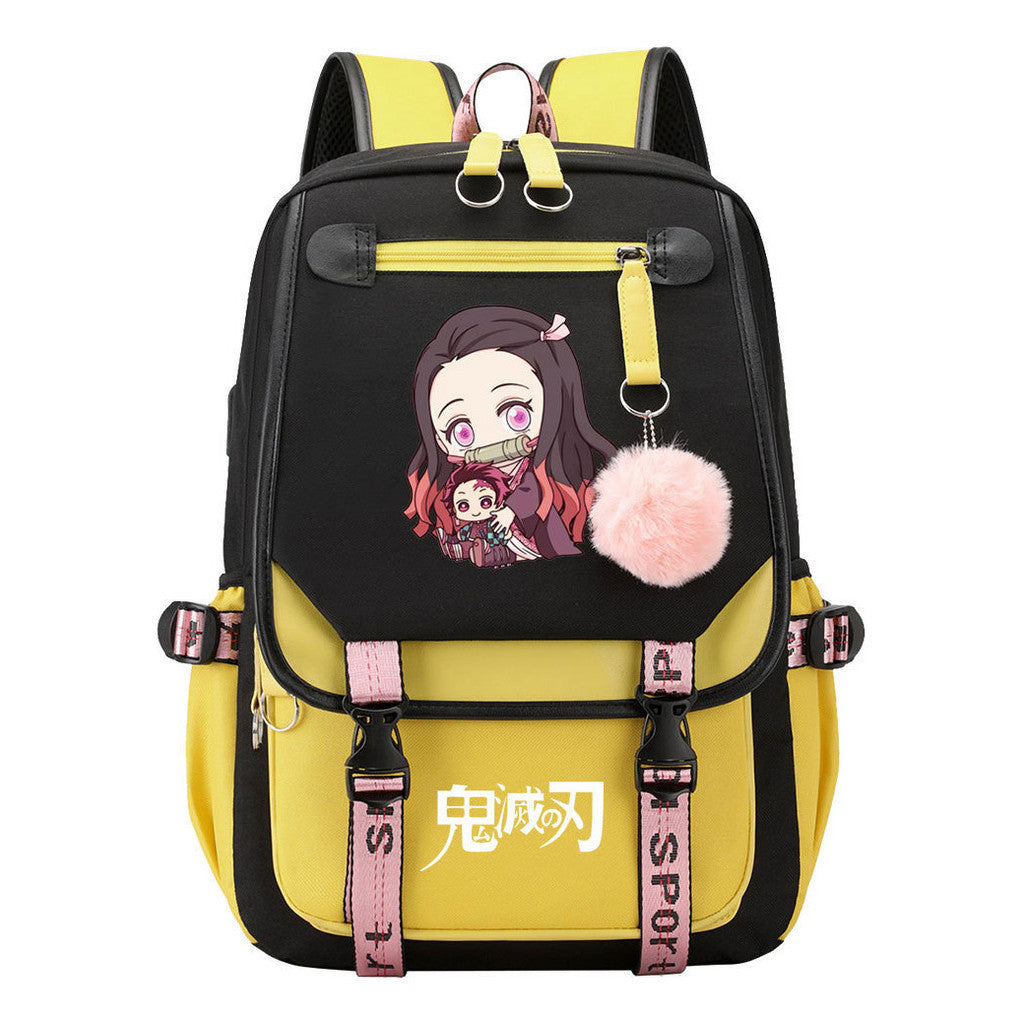 Cartoon Fashion Usb Youth Student Backpack Boy's And Girl's Leisure Ribbon Flip Backpack