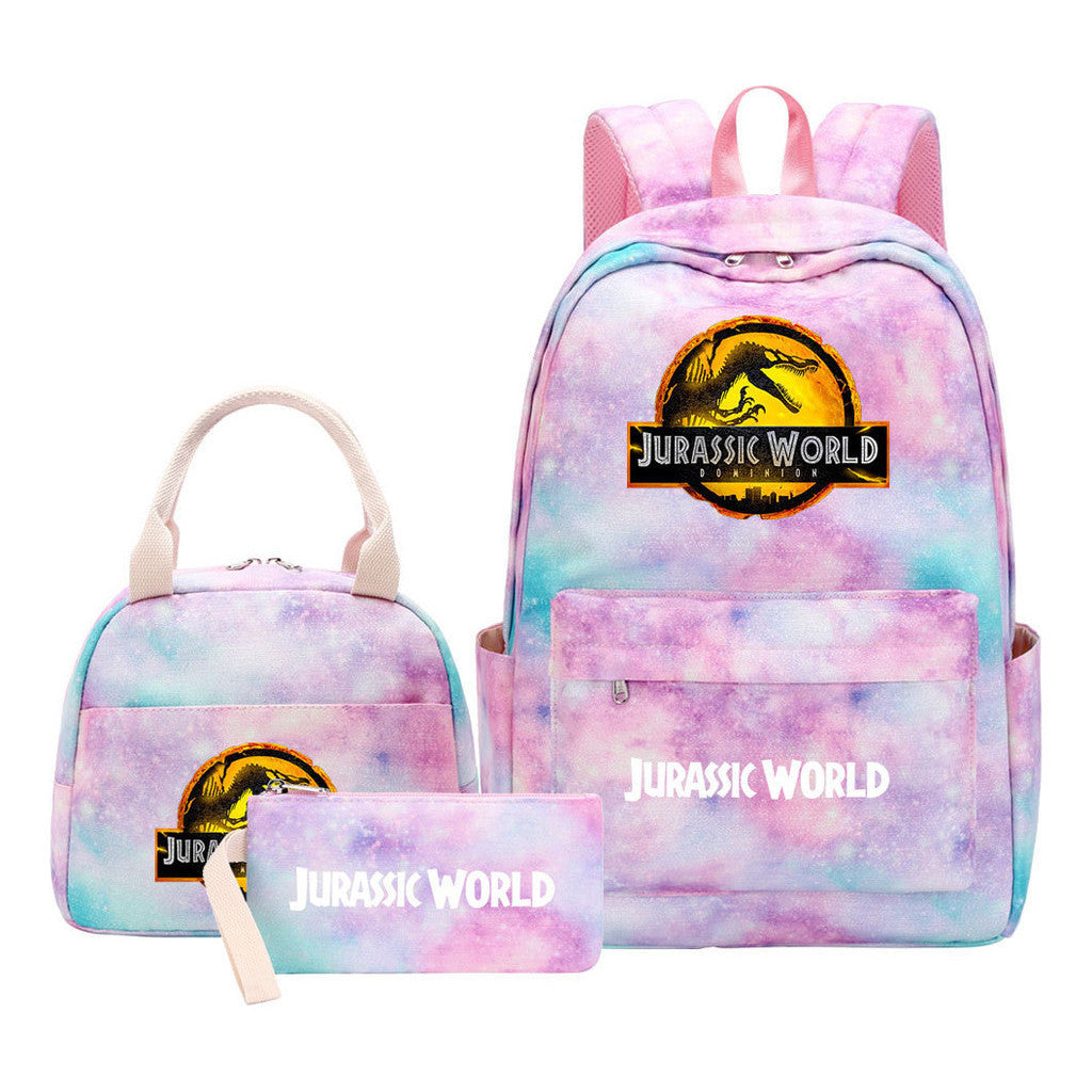 Jurassic Park Dinosaur Student School Bag Lunch Bag Three Piece Set Backpack Set