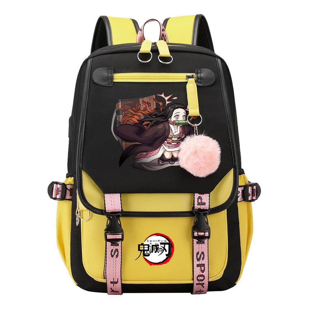 Comic Cartoon Fashion Usb Student Backpack Casual Woven Flap Backpack