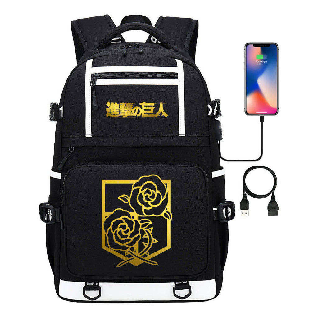 Golden Attack Giant Print Usb Youth Student Backpack Men's And Women's Backpack Leisure Travel Backpack