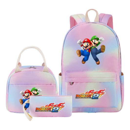Super Mario Student Girls School Bag Lunch Bag Three Piece Backpack Set