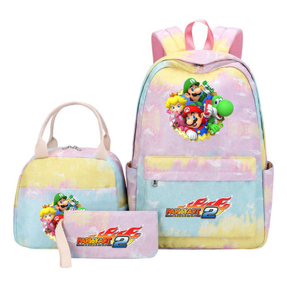 Super Mario Student Girls School Bag Lunch Bag Three Piece Backpack Set