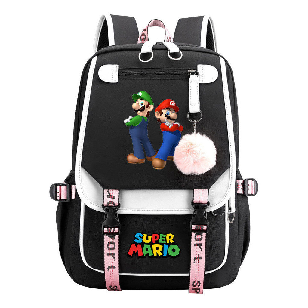 Super Mario Printed Usb Youth Student Backpack For Men And Women With Casual Woven Strap Flap Backpack