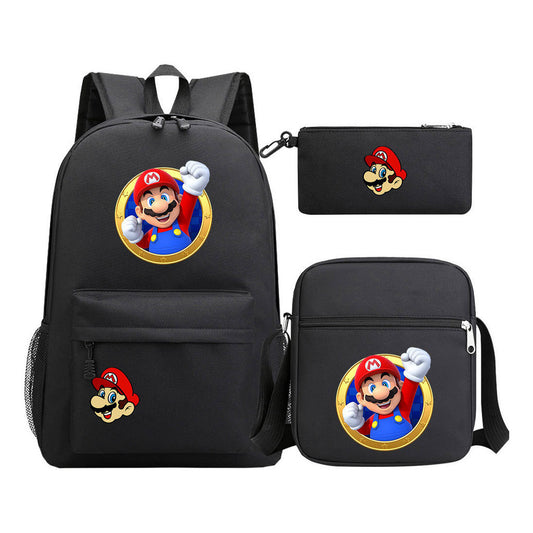 Super Mario Printed Student Backpack Three Piece Set For Men And Women's Backpack Set