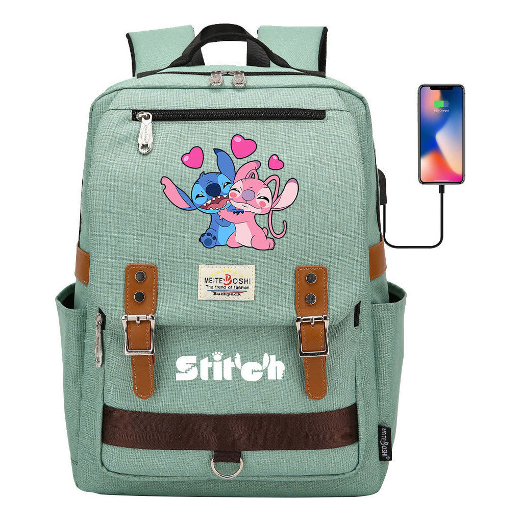 Anime Star Baby Stitch Printed Student Backpack For Men And Women With Casual Magnetic Buckle Backpack