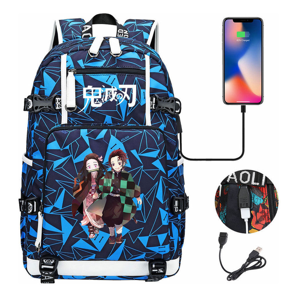 Cartoon Printed Usb Large Capacity Youth Student Backpack For Men And Women's Leisure Travel Backpack