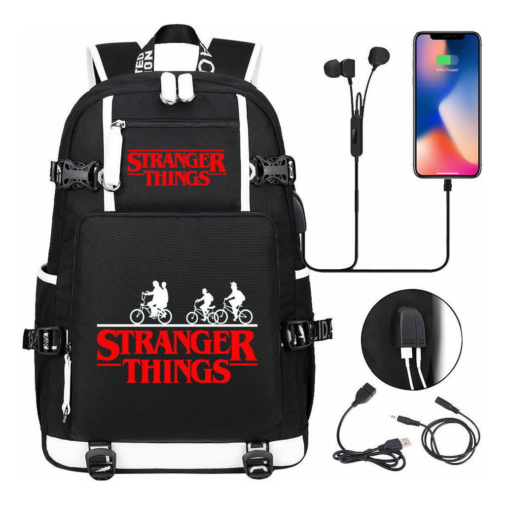 Strange Story Printed Usb Youth Student Backpack For Men And Women's Leisure Travel Backpack