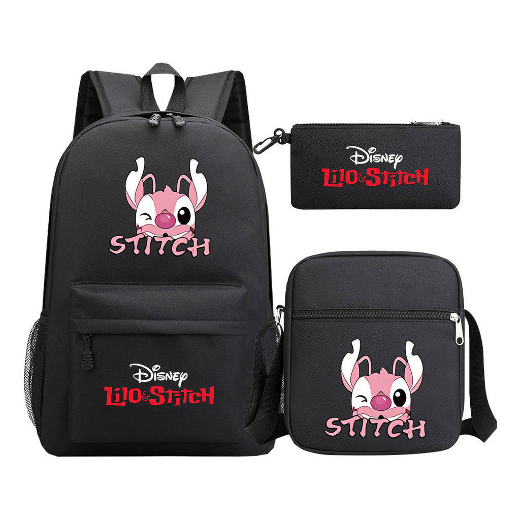 Starry Baby Stitch Printed Youth School Bag Three Piece Set For Men And Women Shoulder Set Backpack
