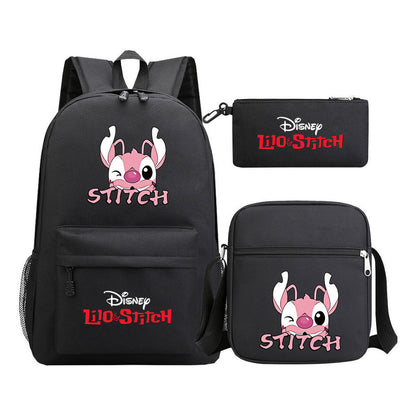 Starry Baby Stitch Printed Youth School Bag Three Piece Set For Men And Women Shoulder Set Backpack
