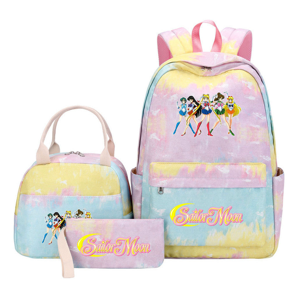 Anime Beauty Girl Warrior Youth Student Girl Schoolbag Lunch Bag Three Piece Set Backpack Set