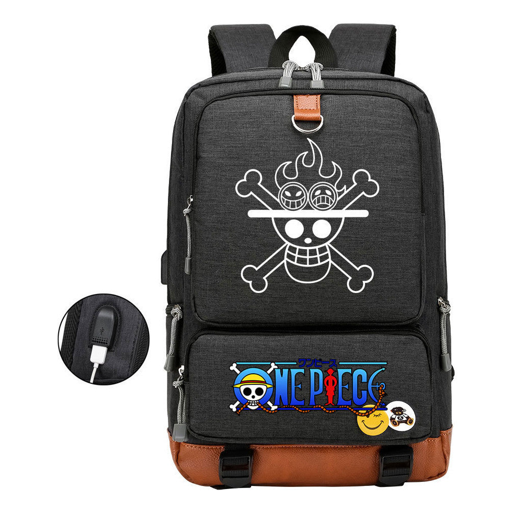 Cartoon Pirate King Printed Usb Student Backpack Leisure Travel Backpack