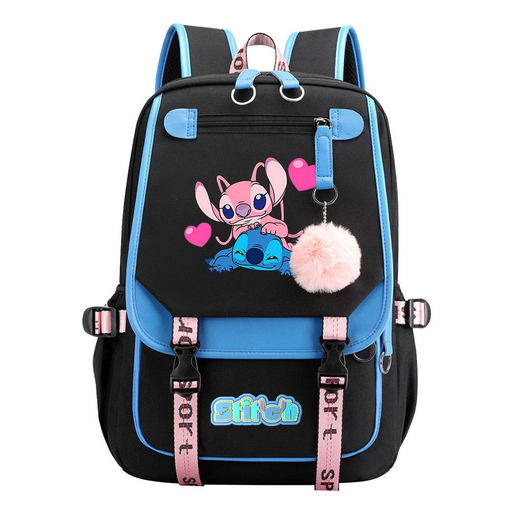 Interstellar Baby Stitch Usb Student Backpack With Casual Woven Strap Flap Backpack