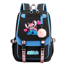 Interstellar Baby Stitch Usb Student Backpack With Casual Woven Strap Flap Backpack