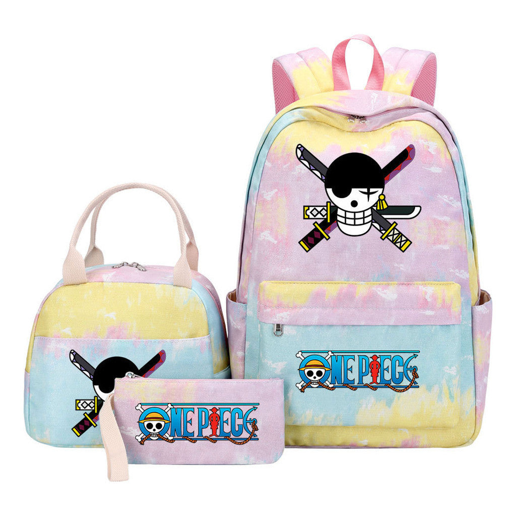 Cartoon Pirate King Student Girls School Bag Lunch Bag Three Piece Set Backpack Set