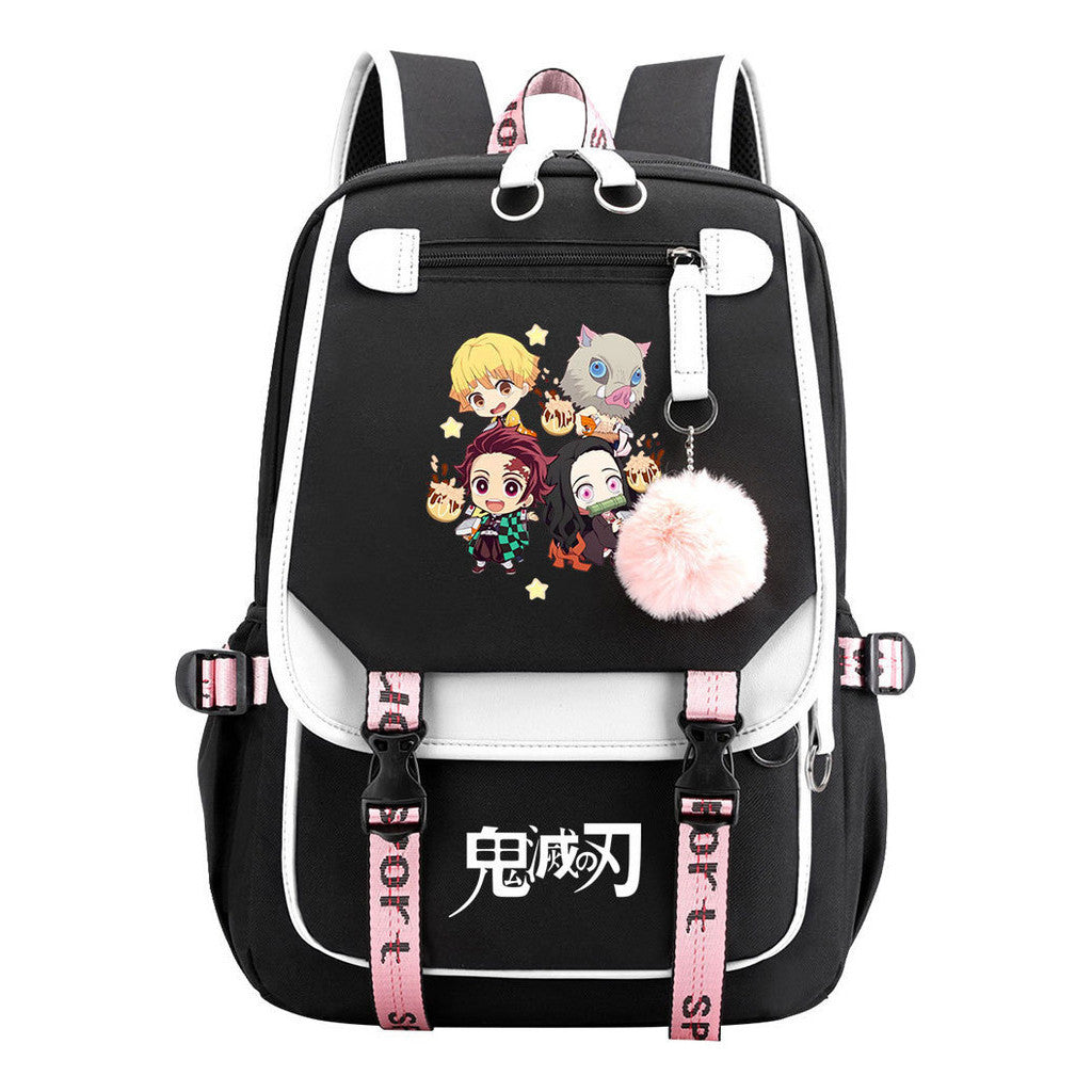 Cartoon Fashion Usb Youth School Bag For Boys And Girls Casual Ribbon Flip Backpack