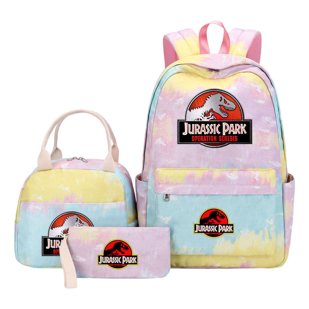 Jurassic Park Dinosaur Student Girls School Bag Lunch Bag Three Piece Set Backpack Set