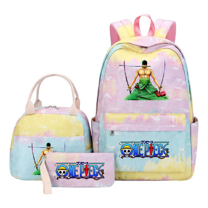 Cartoon Manga Pirate Wang Qing Student Girls School Bag Lunch Bag Three Piece Set Backpack Set