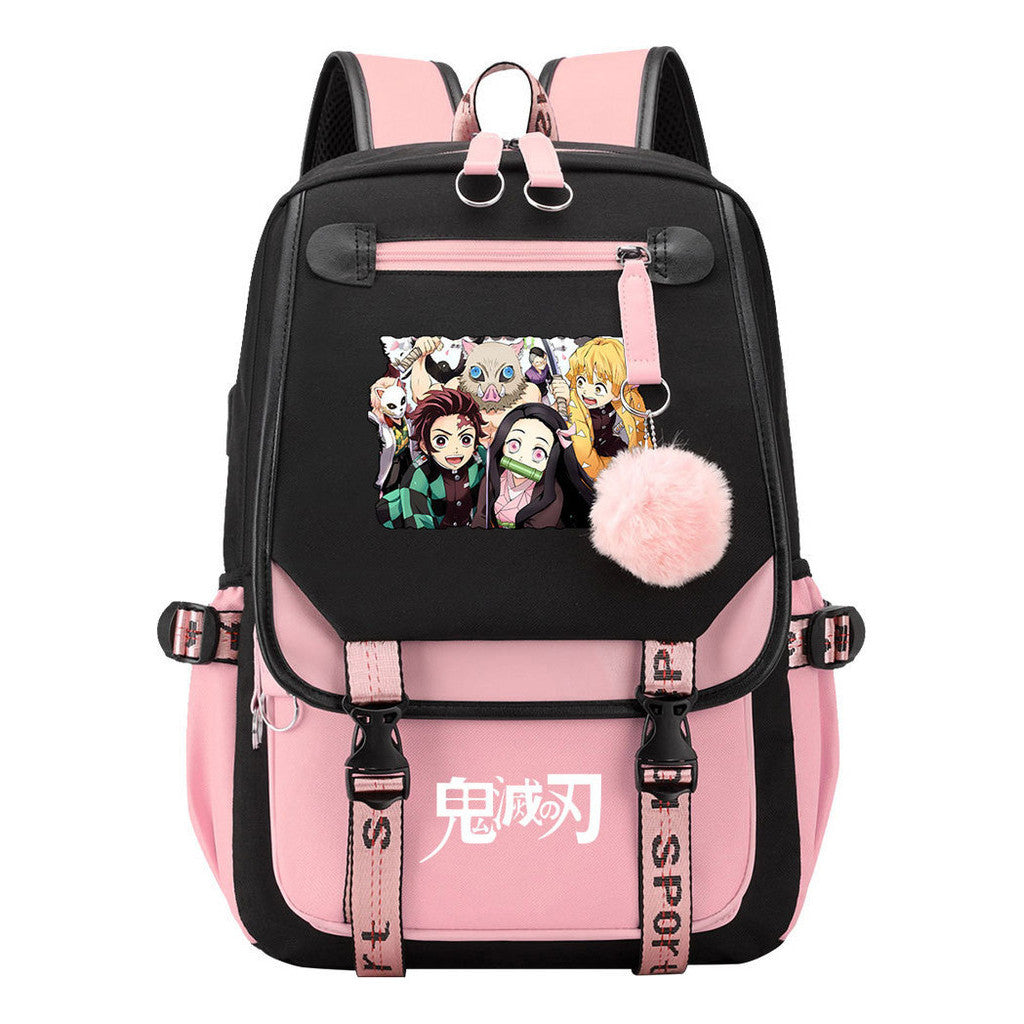 Cartoon Fashion Usb Youth School Bag For Boys And Girls Casual Ribbon Flip Backpack