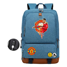 Football Star Cristiano Ronaldo Printed Usb Youth Student Backpack For Leisure Travel Backpack