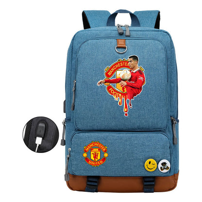 Football Star Cristiano Ronaldo Printed Usb Youth Student Backpack For Leisure Travel Backpack