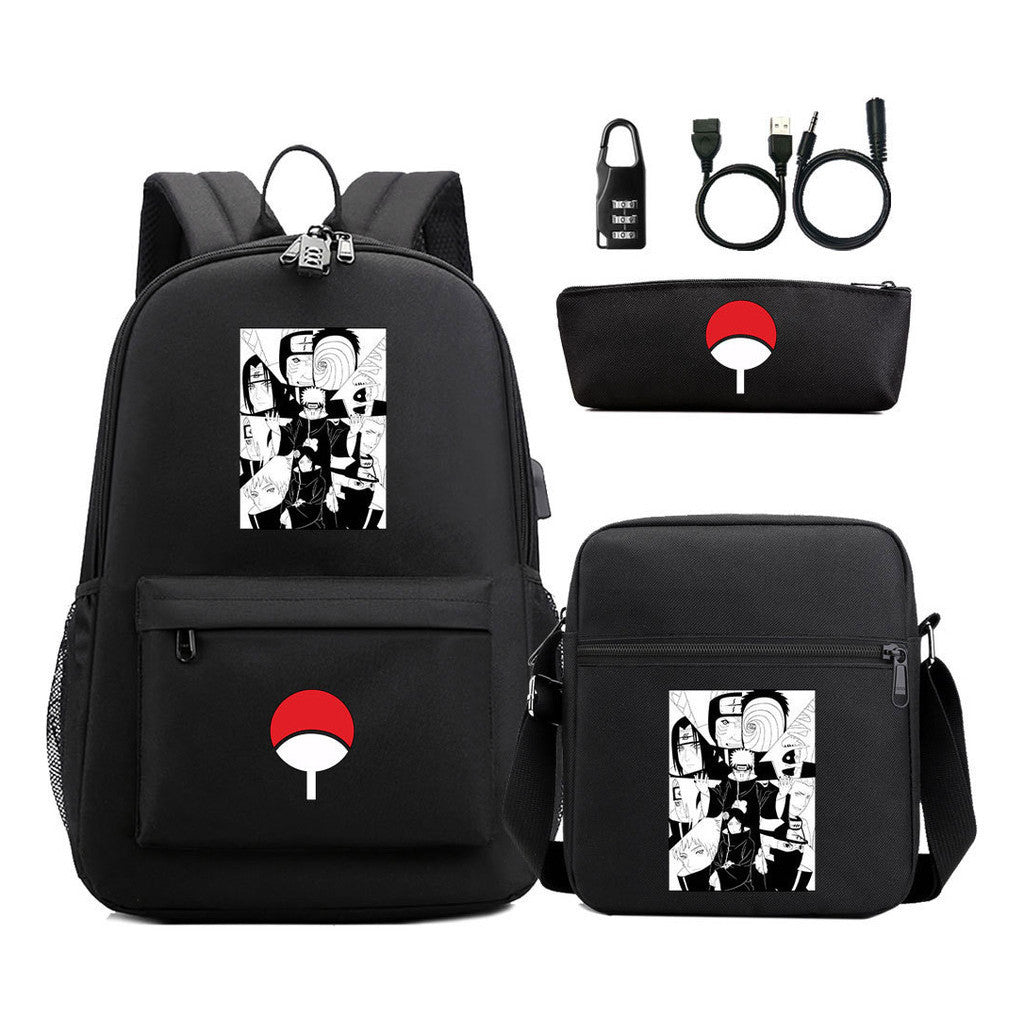Naruto Usb Password Lock Year Student School Bag Three Piece Set Backpack Set
