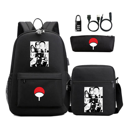 Naruto Usb Password Lock Year Student School Bag Three Piece Set Backpack Set