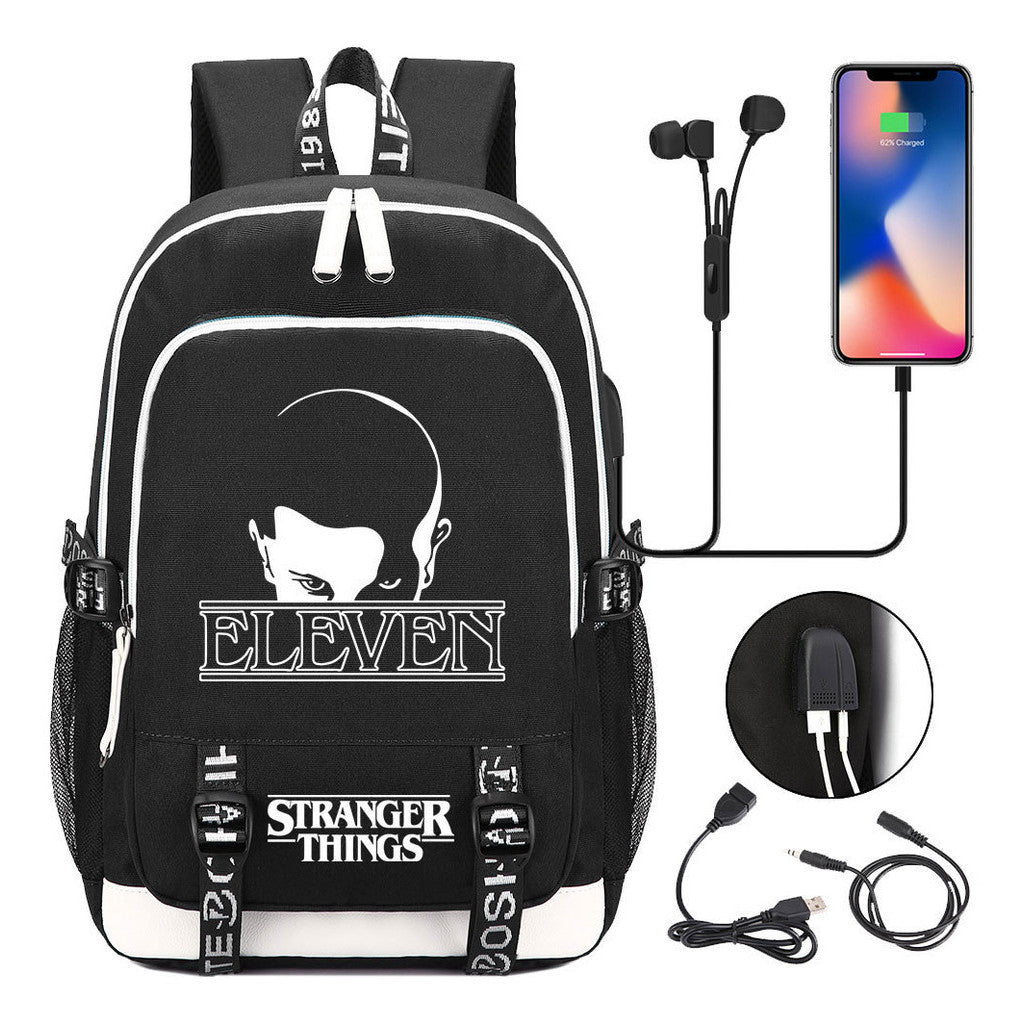 Strange Story Printed Usb Teenage Student Backpacks Men's And Women's Leisure Travel Backpack