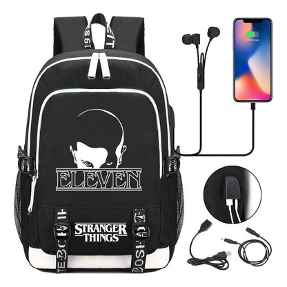 Strange Story Printed Usb Teenage Student Backpacks Men's And Women's Leisure Travel Backpack