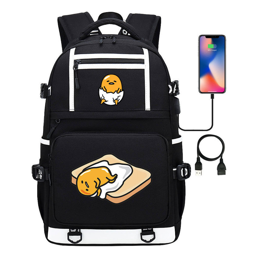 Cartoon Lazy Egg Usb Youth Student School Bag Men's And Women's Backpack Leisure Travel Bag