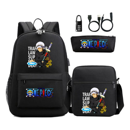 Cartoon Pirate King Usb Password Lock Youth Student Backpack Three Piece Set Backpack