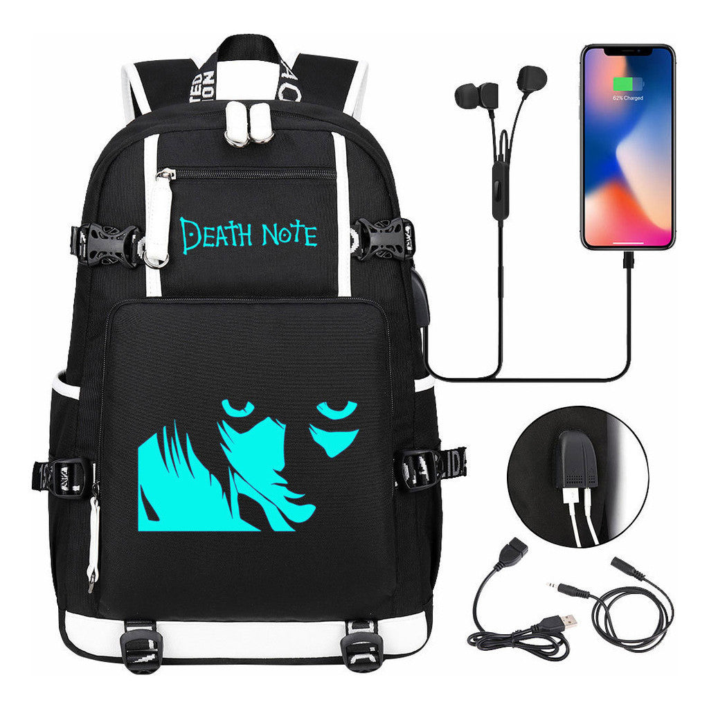 Blue Night Light Death Note Usb Youth Student School Bag Men's And Women's Leisure Travel Backpack