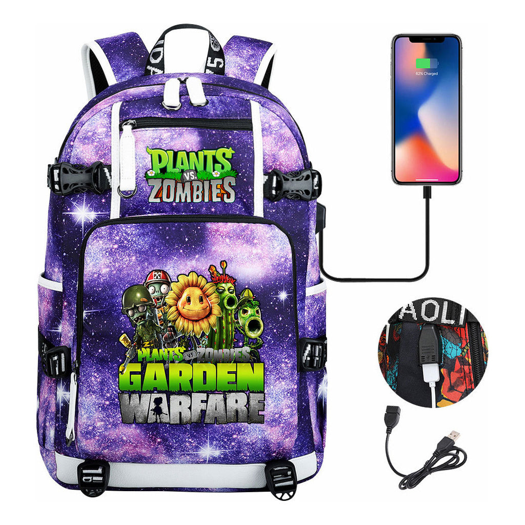 Plant Wars Usb Youth Student Backpack For Men And Women's Leisure Travel Backpack