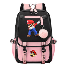 Super Mario Printed Usb Backpack Casual Woven Strap Flip Back Backpack