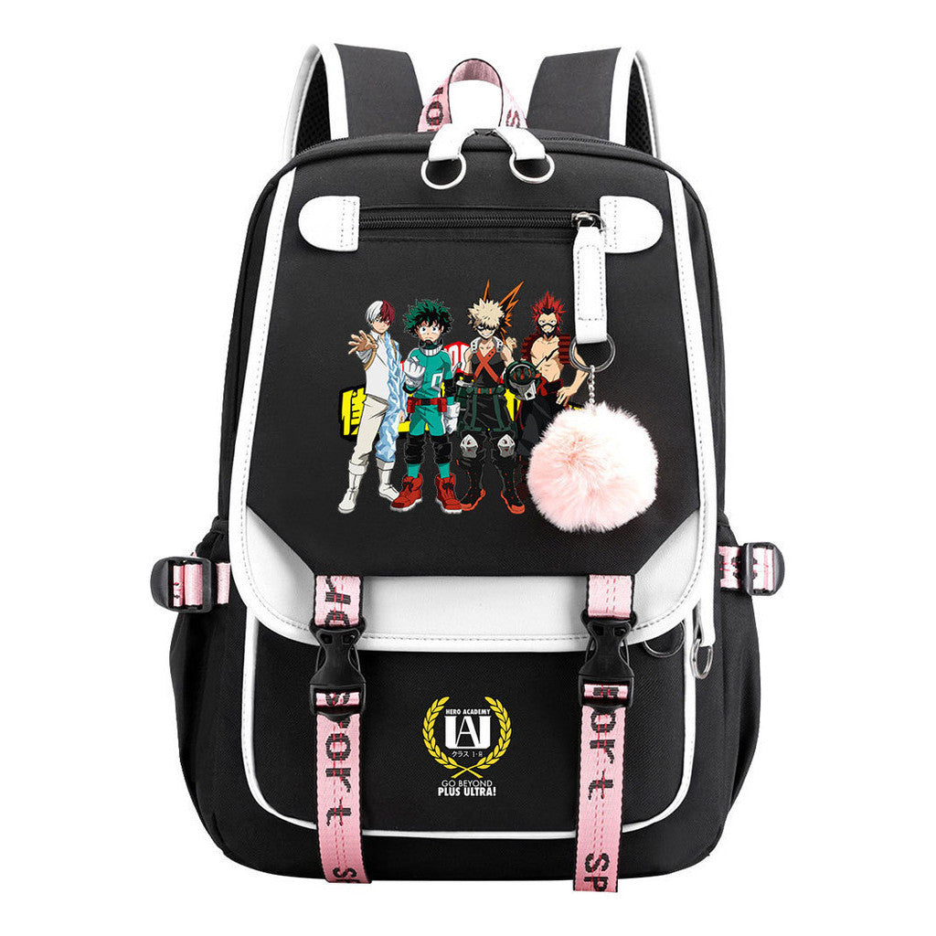 Comics My Heroes Academy Usb Student Backpack Casual Ribbon Flip Backpack