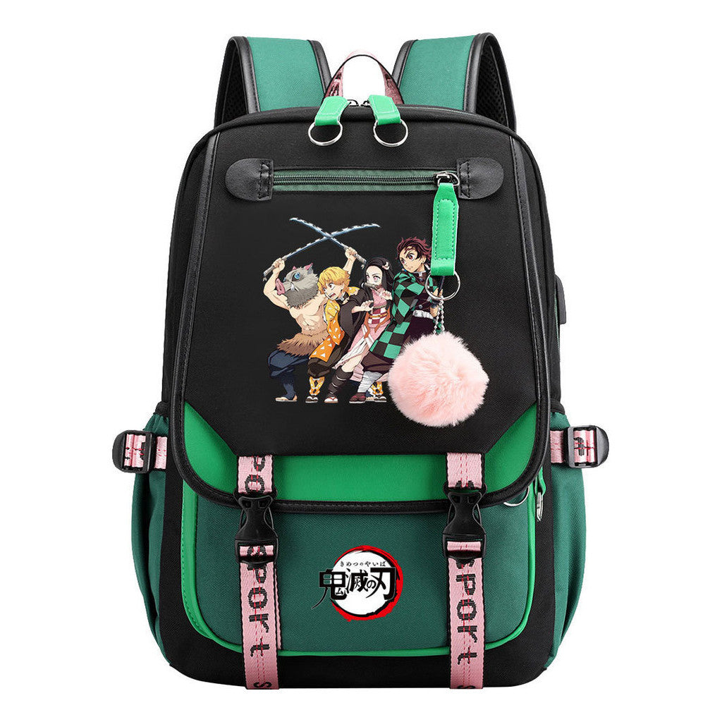 Comic Cartoon Fashion Usb Student Backpack Casual Woven Flap Backpack