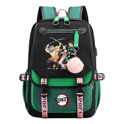Comic Cartoon Fashion Usb Student Backpack Casual Woven Flap Backpack